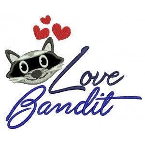 Love Bandit Raccoon With Hearts Love Applique Machine Embroidery Design Digitized Pattern 