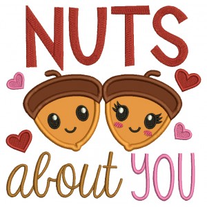Nuts About You Two Acorns Love Applique Machine Embroidery Design Digitized Pattern 