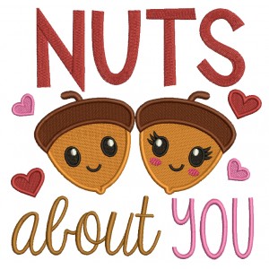 Nuts About You Two Acorns Love Filled Machine Embroidery Design Digitized Pattern 