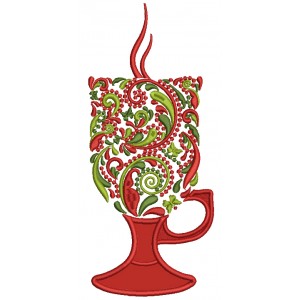 Ornate Christmas Hot Chocolate Glass Applique Machine Embroidery Design Digitized Pattern