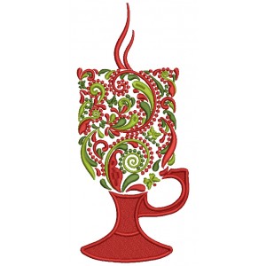 Ornate Christmas Hot Chocolate Glass Filled Machine Embroidery Design Digitized Pattern