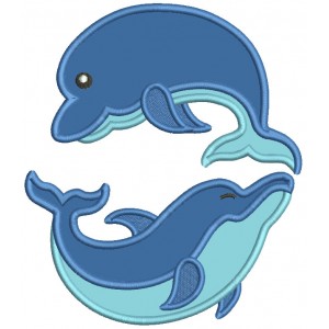 Ying Yang Two Dolphins Swimming Applique Machine Embroidery Design Digitized Pattern