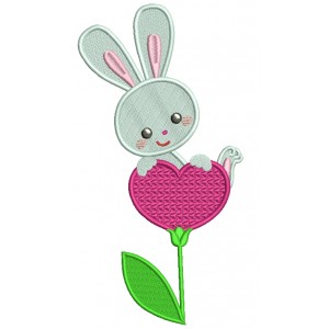 Bunny on a Heart Shaped Flower Filled Machine Embroidery Design Digitized Pattern 