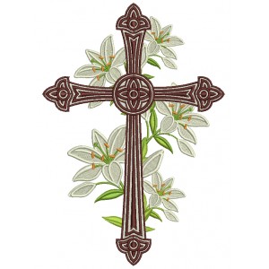 Decorative Cross With Flowers Religious Filled Machine Embroidery Design Digitized Pattern