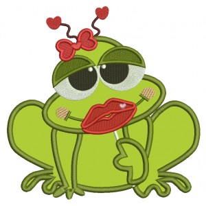 Lady Frog With a Huge Smile Applique Machine Embroidery Digitized Design Pattern