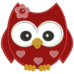 Owl With Hearts Applique Machine Embroidery Digitized Design Pattern