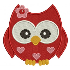 Owl With Hearts Filled Machine Embroidery Digitized Design Pattern