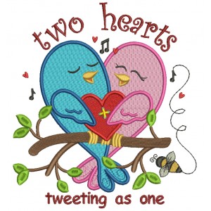 Two Hearts Tweeting As One Filled Machine Embroidery Design Digitized Pattern 