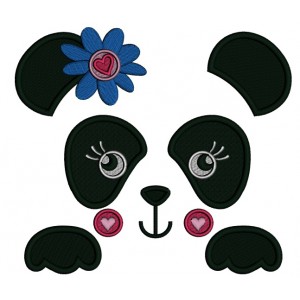 Girl Panda Bear Outline With Flower and a Heart Filled Machine Embroidery Digitized Design Pattern