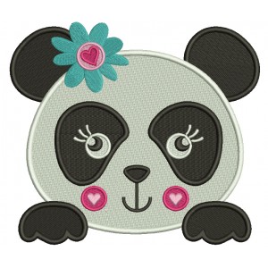 Girl Panda Bear With Flower and a Heart Filled Machine Embroidery Digitized Design Pattern
