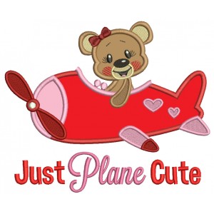 Just Plane Cute Little Girl Bear Applique Machine Embroidery Design Digitized Pattern