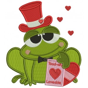 Toad Ally Loveable Frog Wearing Hat Filled Machine Embroidery Digitized Design Pattern