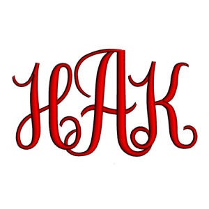 Wavy Monogram Font Machine Embroidery Upper and Lower Case 1 2 3 inches