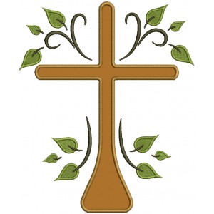 Cross With Leaves Religious Applique Machine Embroidery Design Digitized Pattern