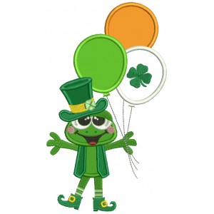 Happy Frog With Shamrock Balloons St. Patrick's Day Applique Machine Embroidery Design Digitized Pattern