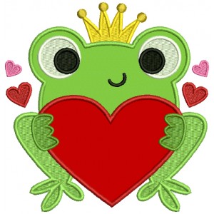 King Frog Holding Big Heart Applique Machine Embroidery Design Digitized Pattern