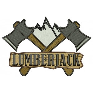 Lumberjack Two Axes and Mountain Filled Machine Embroidery Digitized Design Pattern