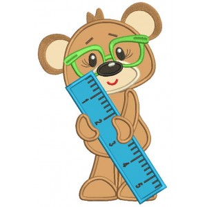 School Bear Holding a Ruler Applique Machine Embroidery Design Digitized Pattern