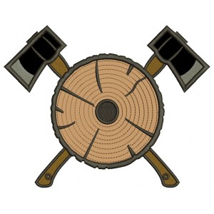 Two Axes and a Log Applique Machine Embroidery Digitized Design Pattern
