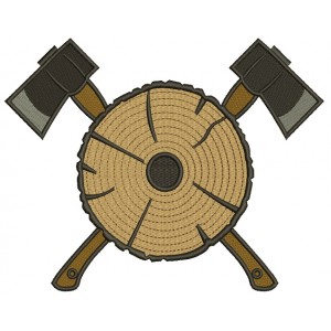 Two Axes and a Log Filled Machine Embroidery Digitized Design Pattern