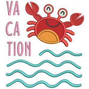 Vacation Little Crab With Waves Applique Machine Embroidery Design Digitized Pattern