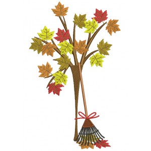 Autumn Leaves and a Rake Fall Filled Machine Embroidery Digitized Design Pattern