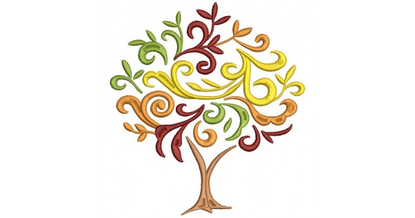 Autumn Tree Fall Filled Machine Embroidery Digitized Design Pattern