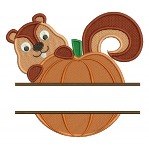 Baby Squirrel Holding a Pumpkin Split Filled Machine Embroidery Digitized Design Pattern
