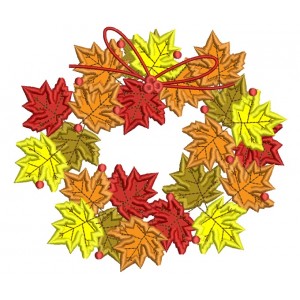 Beautiful Fall Leaves Aranged ina Circle Applique Machine Embroidery Digitized Design Pattern