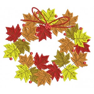 Beautiful Fall Leaves Aranged ina Circle Filled Machine Embroidery Digitized Design Pattern