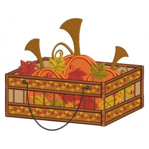 Crate With Pumpkins Fall Thanksgiving Applique Machine Embroidery Digitized Design Pattern