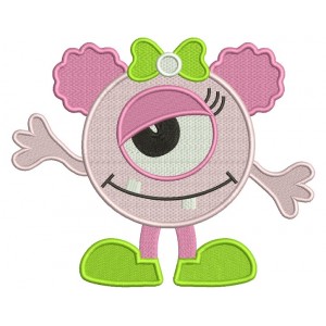 Cute Little Girl Monster Filled Machine Embroidery Digitized Design Pattern