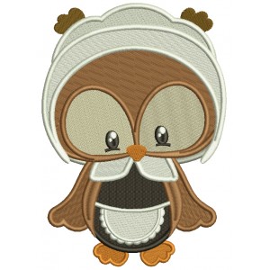 Cute Little Pilgrim Girl Owl Thanksgiving Applique Machine Embroidery Digitized Design Pattern