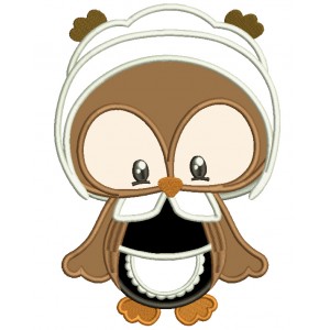 Cute Little Pilgrim Girl Owl Thanksgiving Filled Machine Embroidery Digitized Design Pattern