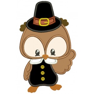 Cute Little Pilgrim Owl Thanksgiving Applique Machine Embroidery Digitized Design Pattern