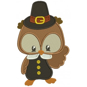 Cute Little Pilgrim Owl Thanksgiving Filled Machine Embroidery Digitized Design Pattern