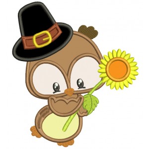 Cute Owl With Sunflower and a Big Hat Applique Machine Embroidery Digitized Design Pattern
