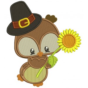 Cute Owl With Sunflower and a Big Hat Filled Machine Embroidery Digitized Design Pattern