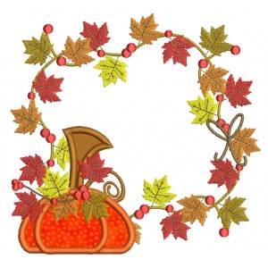 Fall Leaves and Pumpkin Ornament Arangement Applique Machine Embroidery Digitized Design Pattern