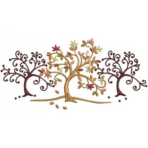 Fall Trees Filled Machine Embroidery Digitized Design Pattern