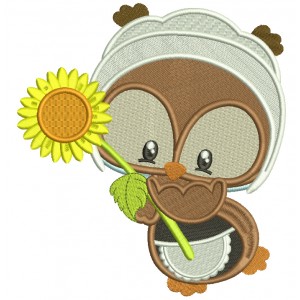 Pilgrim Owl Girl With Sunflower Thanksgiving Filled Machine Embroidery Digitized Design Pattern