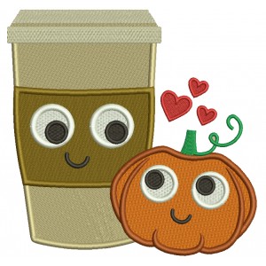 Pumpkin and Coffee Cup Filled Machine Embroidery Digitized Design Pattern
