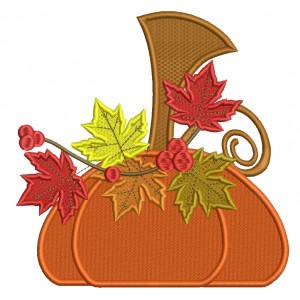 Whimsical Pumpkin With Leaves Fall Thanksgiving Filled Machine Embroidery Digitized Design Pattern