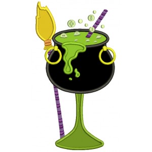 Witch's Boiling Hot Pot Drink Halloween Applique Machine Embroidery Digitized Design Pattern
