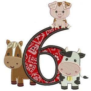 Farm Animals Bithday Number Six Applique Machine Embroidery Design Digitized Pattern