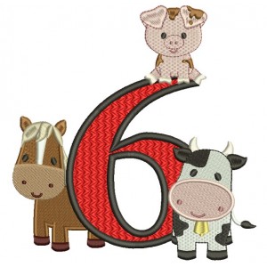 Farm Animals Bithday Number Six Filled Machine Embroidery Design Digitized Pattern