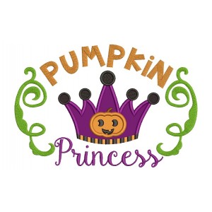 Pumpkin Princess Halloween Applique Machine Embroidery Digitized Design Pattern