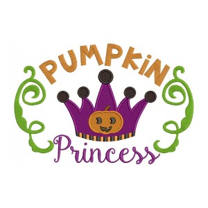 Pumpkin Princess Halloween Filled Machine Embroidery Digitized Design Pattern