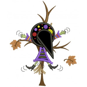 Witch Smacked into a Tree Halloween Applique Machine Embroidery Digitized Design Pattern