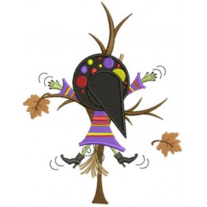 Witch Smacked into a Tree Halloween Filled Machine Embroidery Digitized Design Pattern